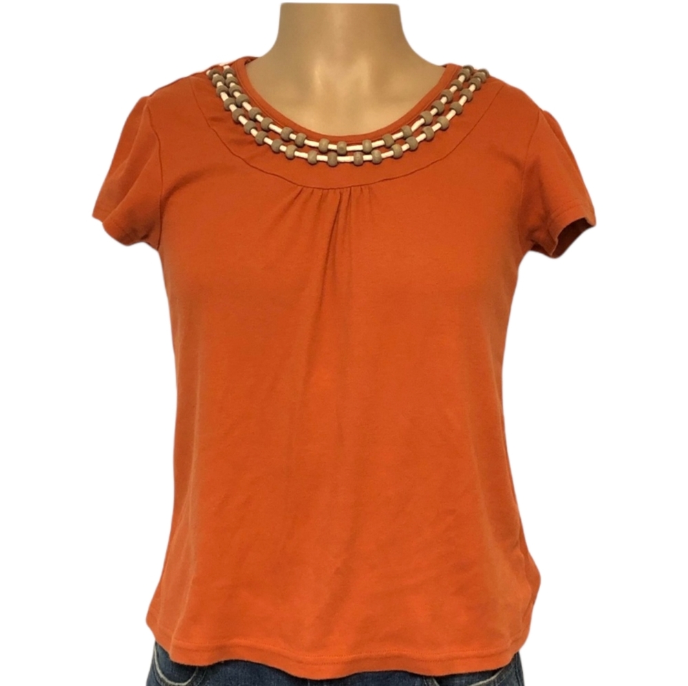 BOGO Crystal Kobe Orange Top With Wood Beads and Rope